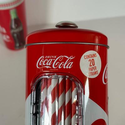 LOT 175C: Coca Cola Decor - Cups, Straws, Mini Clock & More
