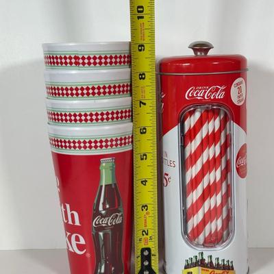 LOT 175C: Coca Cola Decor - Cups, Straws, Mini Clock & More