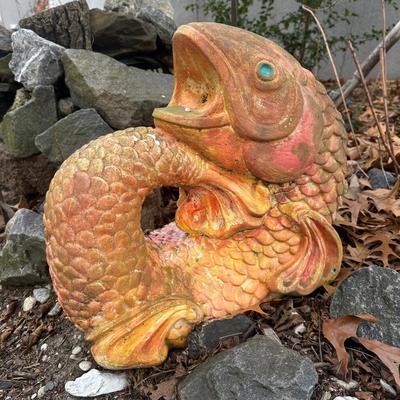 LOT 179C: 16” Tall Concrete Fish Garden Fountain