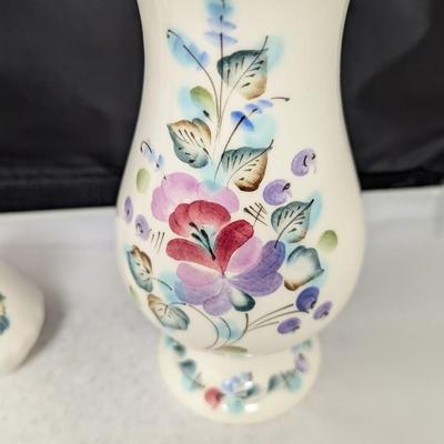 Russian Hand Painted Vase Napkin Holder & Salt & Pepper Shakers #68