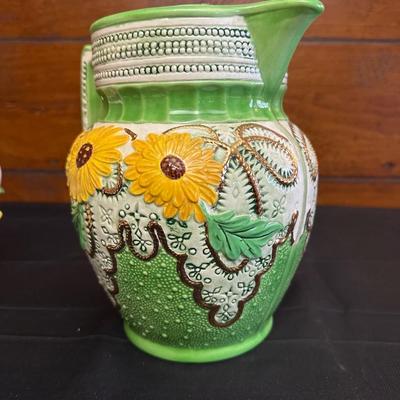 Vintage Ceramic Sunflower Pitcher, Flower Bowl Pot & Pineapple Tile