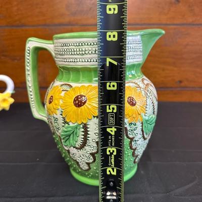 Vintage Ceramic Sunflower Pitcher, Flower Bowl Pot & Pineapple Tile
