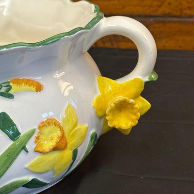 Vintage Ceramic Sunflower Pitcher, Flower Bowl Pot & Pineapple Tile