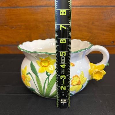 Vintage Ceramic Sunflower Pitcher, Flower Bowl Pot & Pineapple Tile