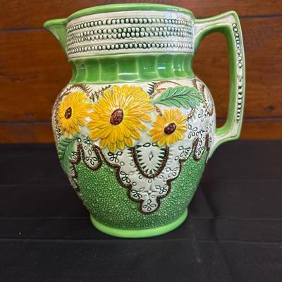 Vintage Ceramic Sunflower Pitcher, Flower Bowl Pot & Pineapple Tile