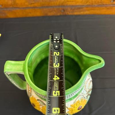 Vintage Ceramic Sunflower Pitcher, Flower Bowl Pot & Pineapple Tile