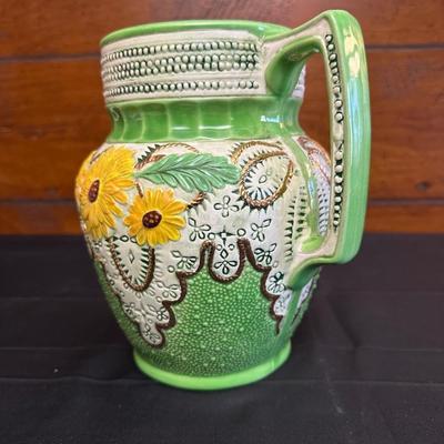 Vintage Ceramic Sunflower Pitcher, Flower Bowl Pot & Pineapple Tile