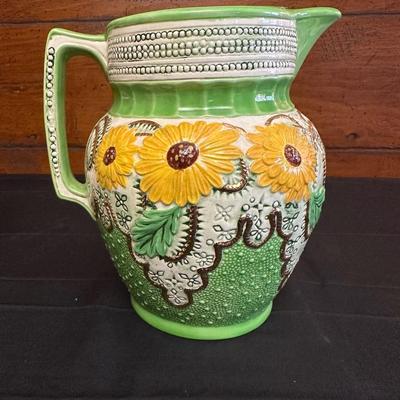 Vintage Ceramic Sunflower Pitcher, Flower Bowl Pot & Pineapple Tile