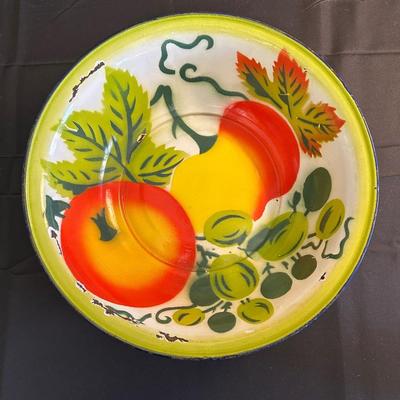 Lot of Vintage Stone Fruit with Tin Bowl and Fruit Themed Biscotti Container