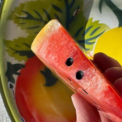 Lot of Vintage Stone Fruit with Tin Bowl and Fruit Themed Biscotti Container