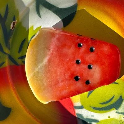 Lot of Vintage Stone Fruit with Tin Bowl and Fruit Themed Biscotti Container