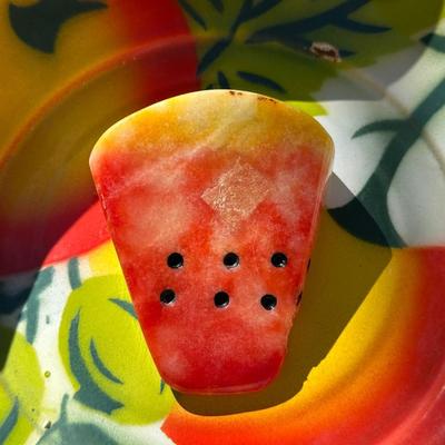 Lot of Vintage Stone Fruit with Tin Bowl and Fruit Themed Biscotti Container