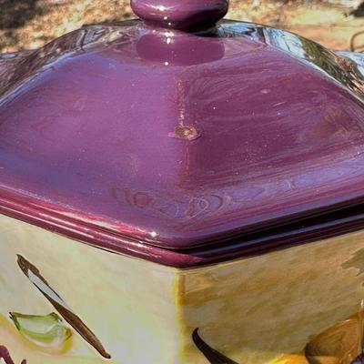 Lot of Vintage Stone Fruit with Tin Bowl and Fruit Themed Biscotti Container