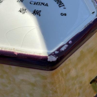 Lot of Vintage Stone Fruit with Tin Bowl and Fruit Themed Biscotti Container