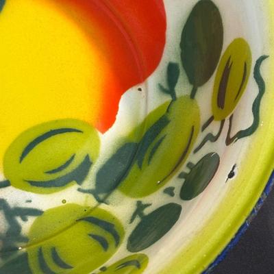 Lot of Vintage Stone Fruit with Tin Bowl and Fruit Themed Biscotti Container