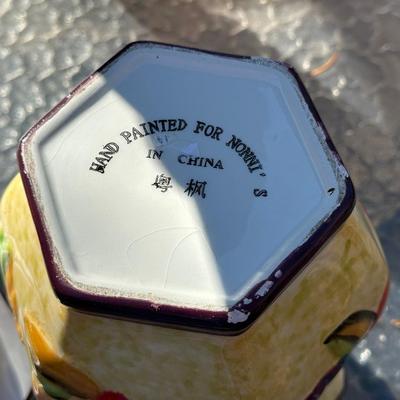 Lot of Vintage Stone Fruit with Tin Bowl and Fruit Themed Biscotti Container
