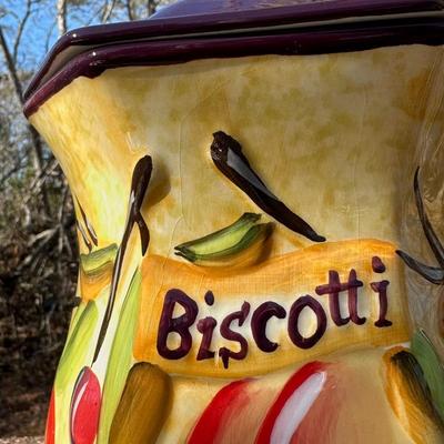 Lot of Vintage Stone Fruit with Tin Bowl and Fruit Themed Biscotti Container
