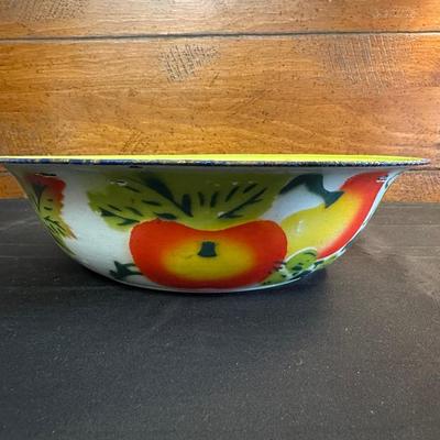 Lot of Vintage Stone Fruit with Tin Bowl and Fruit Themed Biscotti Container