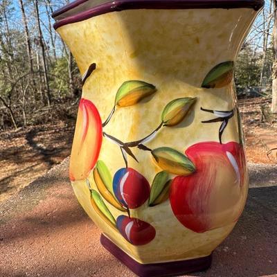 Lot of Vintage Stone Fruit with Tin Bowl and Fruit Themed Biscotti Container