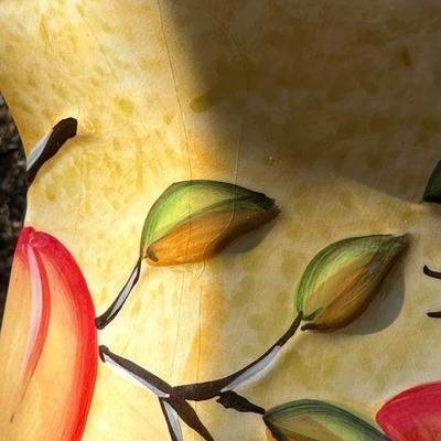 Lot of Vintage Stone Fruit with Tin Bowl and Fruit Themed Biscotti Container