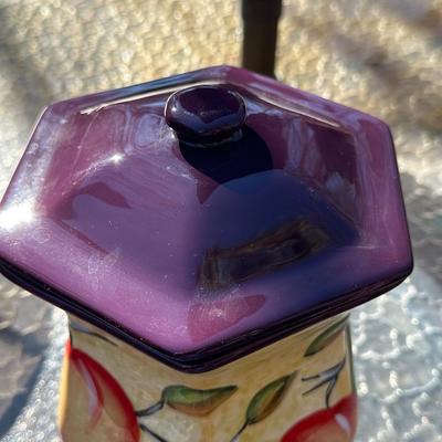 Lot of Vintage Stone Fruit with Tin Bowl and Fruit Themed Biscotti Container