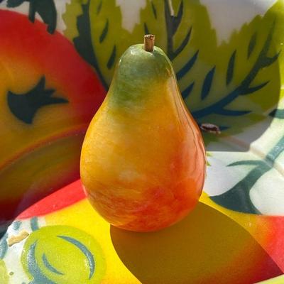 Lot of Vintage Stone Fruit with Tin Bowl and Fruit Themed Biscotti Container
