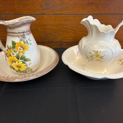 Lot of Two Floral Pitchers & Bowls