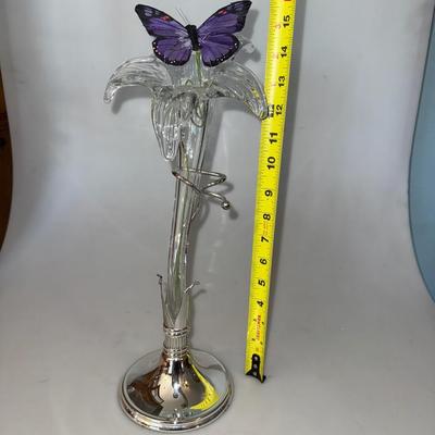 RARE Vintage Hand-Blown Glass & Silver Art Nouveau Style Lily Vase