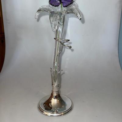 RARE Vintage Hand-Blown Glass & Silver Art Nouveau Style Lily Vase