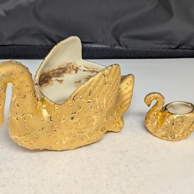 Vintage Decor 22 K Weeping Bright Gold Swan #74 (HW)