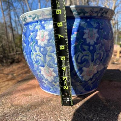 Two Porcelain Planters and a Stand