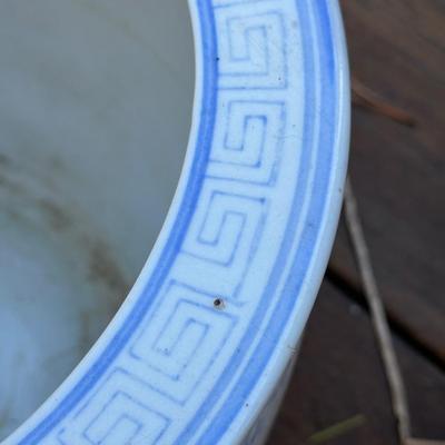 Two Porcelain Planters and a Stand