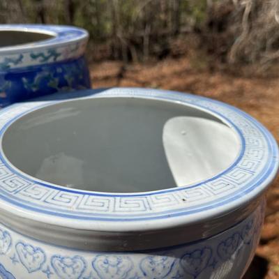 Two Porcelain Planters and a Stand