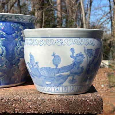 Two Porcelain Planters and a Stand