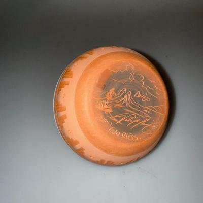 Native American Pottery Bowl Navajo Bud Vase Hand Etched Hand Painted - Signed