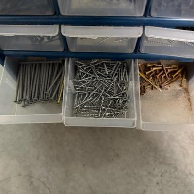 Plastic Storage Drawers – 42 Compartment Organizer (lot of 2) w/ items inside