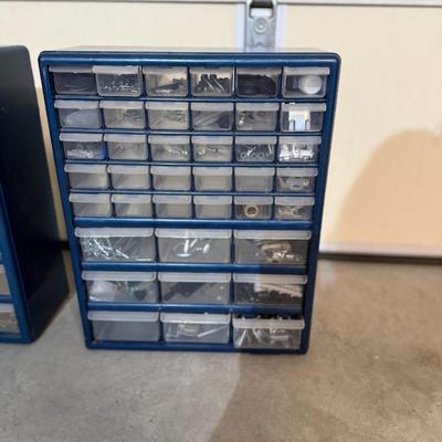 Plastic Storage Drawers – 42 Compartment Organizer (lot of 2) w/ items inside