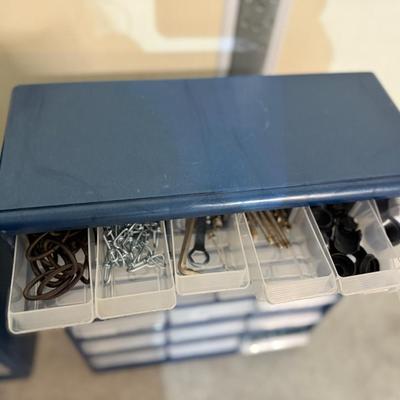 Plastic Storage Drawers – 42 Compartment Organizer (lot of 2) w/ items inside