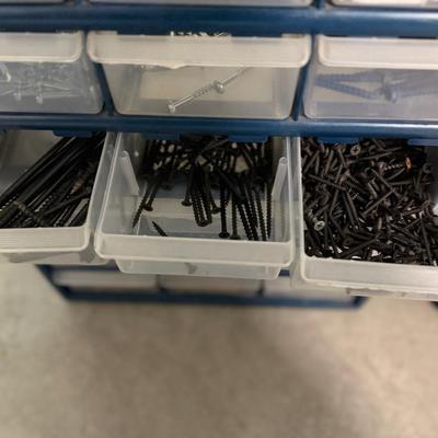 Plastic Storage Drawers – 42 Compartment Organizer (lot of 2) w/ items inside