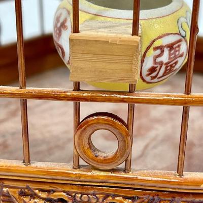 Vintage Bird Cage with 2 ceramic bowl feeders