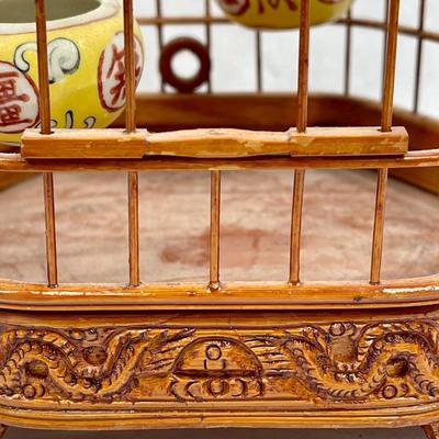 Vintage Bird Cage with 2 ceramic bowl feeders