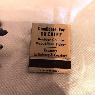 SKELETON, CLOCK AND OTHER KEYS, MATCH BOOK FOR BOULDER SHERIFF CANIDATE