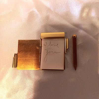 SMALL BRASS NOTEPAD W/PENCIL & MORE
