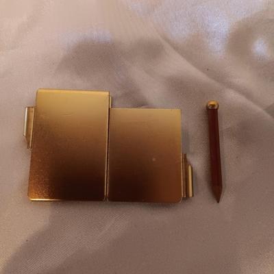 SMALL BRASS NOTEPAD W/PENCIL & MORE