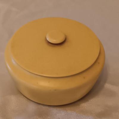CELLULOID VANITY CONTAINER, BROOCH AND PENDANT PLUS SOME VINTAGE JEWELRY