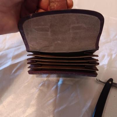 BARBERS SPECIAL STRAIGHT EDGE RAZOR, ANTLER HANDLED PICK AND A LEATHER WALLET