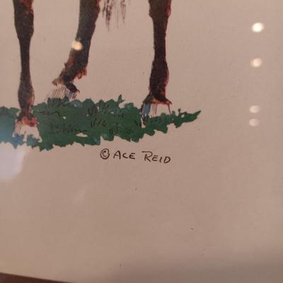 COMICAL PICTURE OF COWBOY ON HORSE BY ACE REID, SW THEMED PAINTED GLASS AND SKETCH OF A LADY