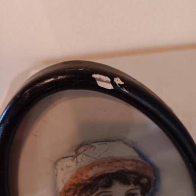 COMICAL PICTURE OF COWBOY ON HORSE BY ACE REID, SW THEMED PAINTED GLASS AND SKETCH OF A LADY