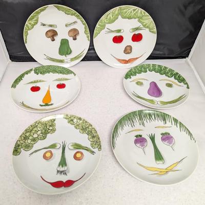 6 - Collectible Vegetable Face Salad Plates Franci Villa Vanilia 7 1/5" (HW)
