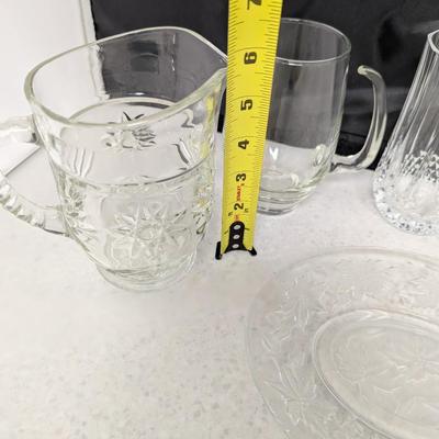 Vintage Glass/Crystal Pitchers Glasses & Serving Plate (HW)